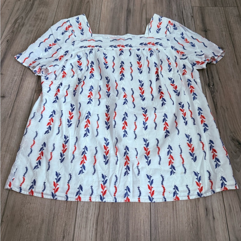 Talbots White Embroidered Short Sleeve Blouse Sz X Plus